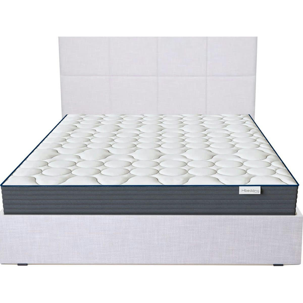 ENSEMBLE EMY - Lit en tissu gris clair 160x200 + Matelas à mémoire de forme 22cm