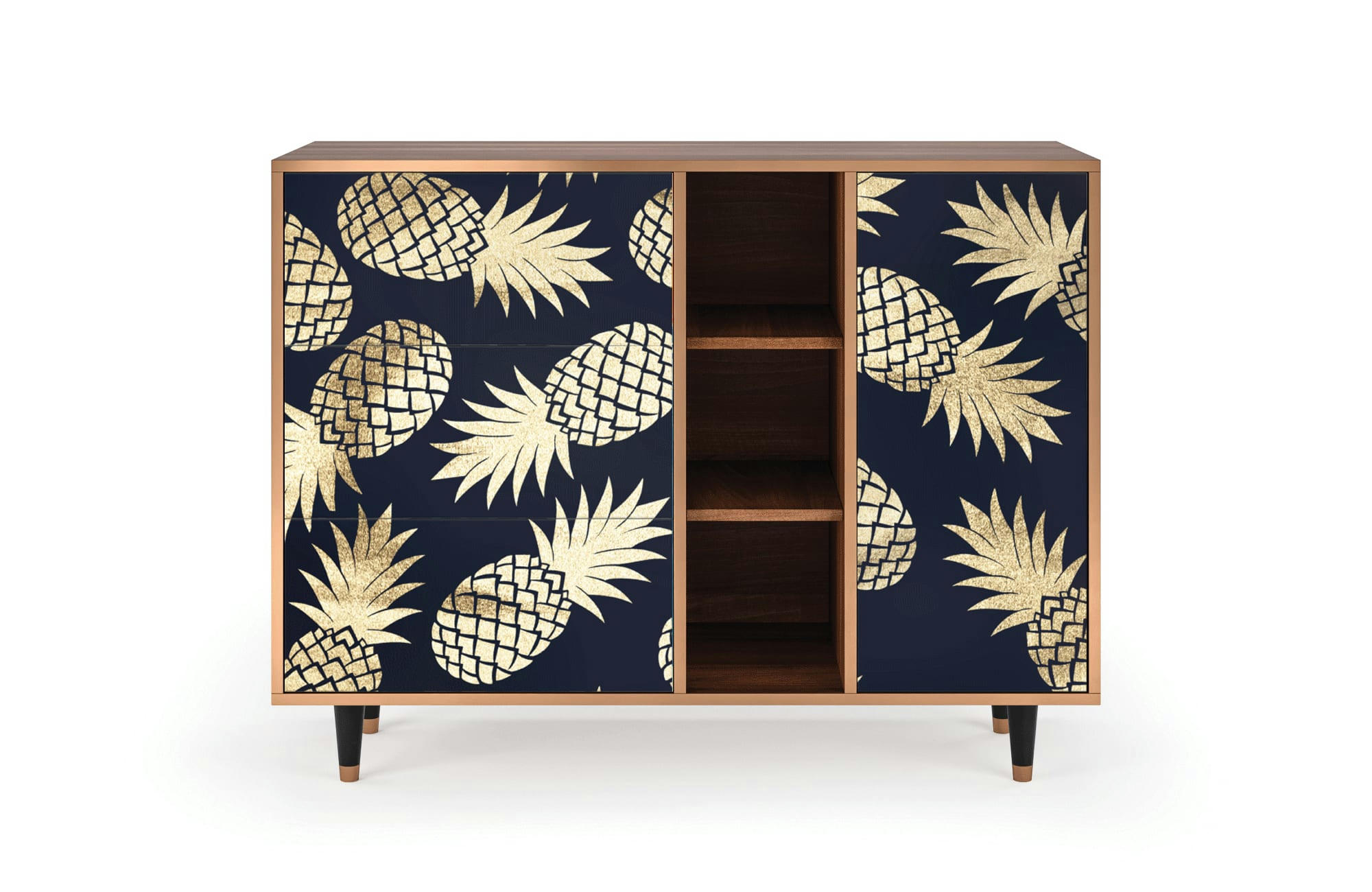 SUNNY PINEAPLE - Buffet  bleu et jaune 3 tiroirs et 1 porte L 125 cm