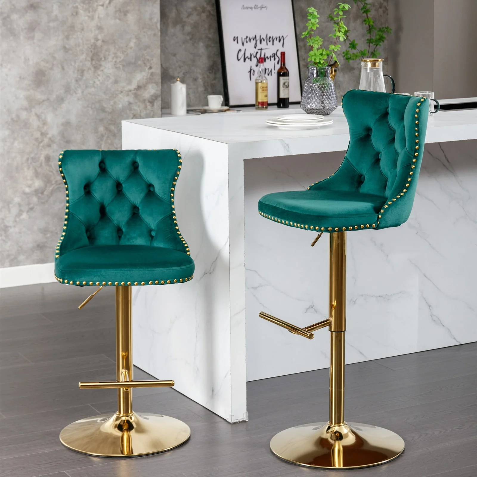 Modern Upholstered Swivel Barstools with Adjusatble Seat Height,Set of 2
