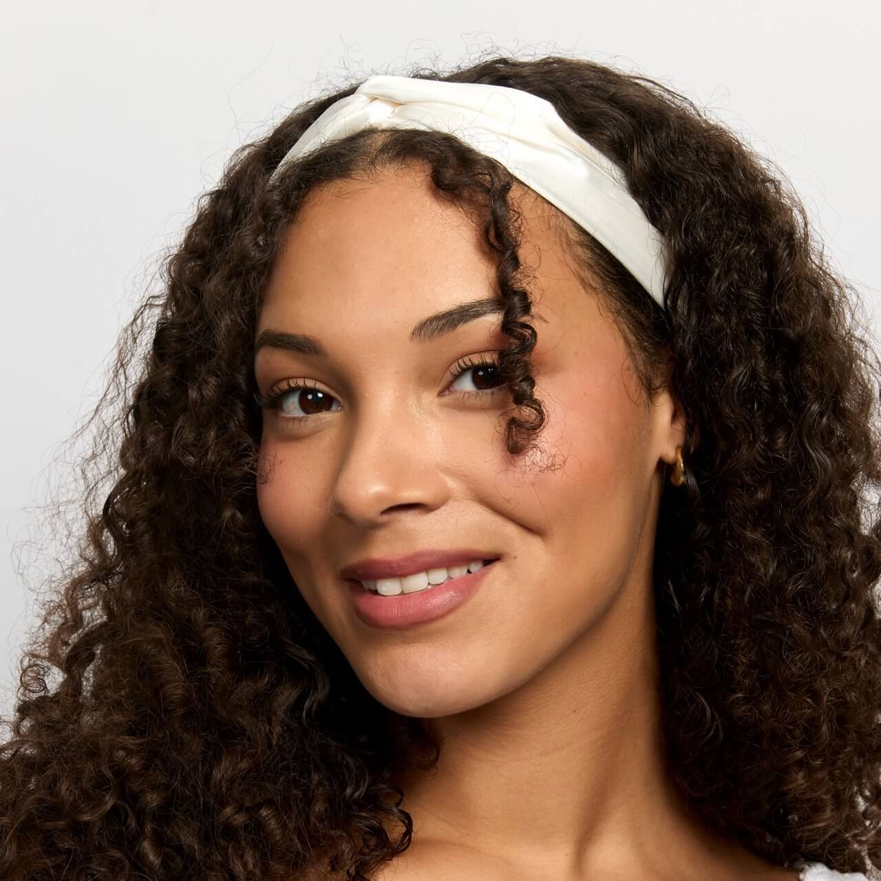 Silver Cloud Satin  Headband Santorini White