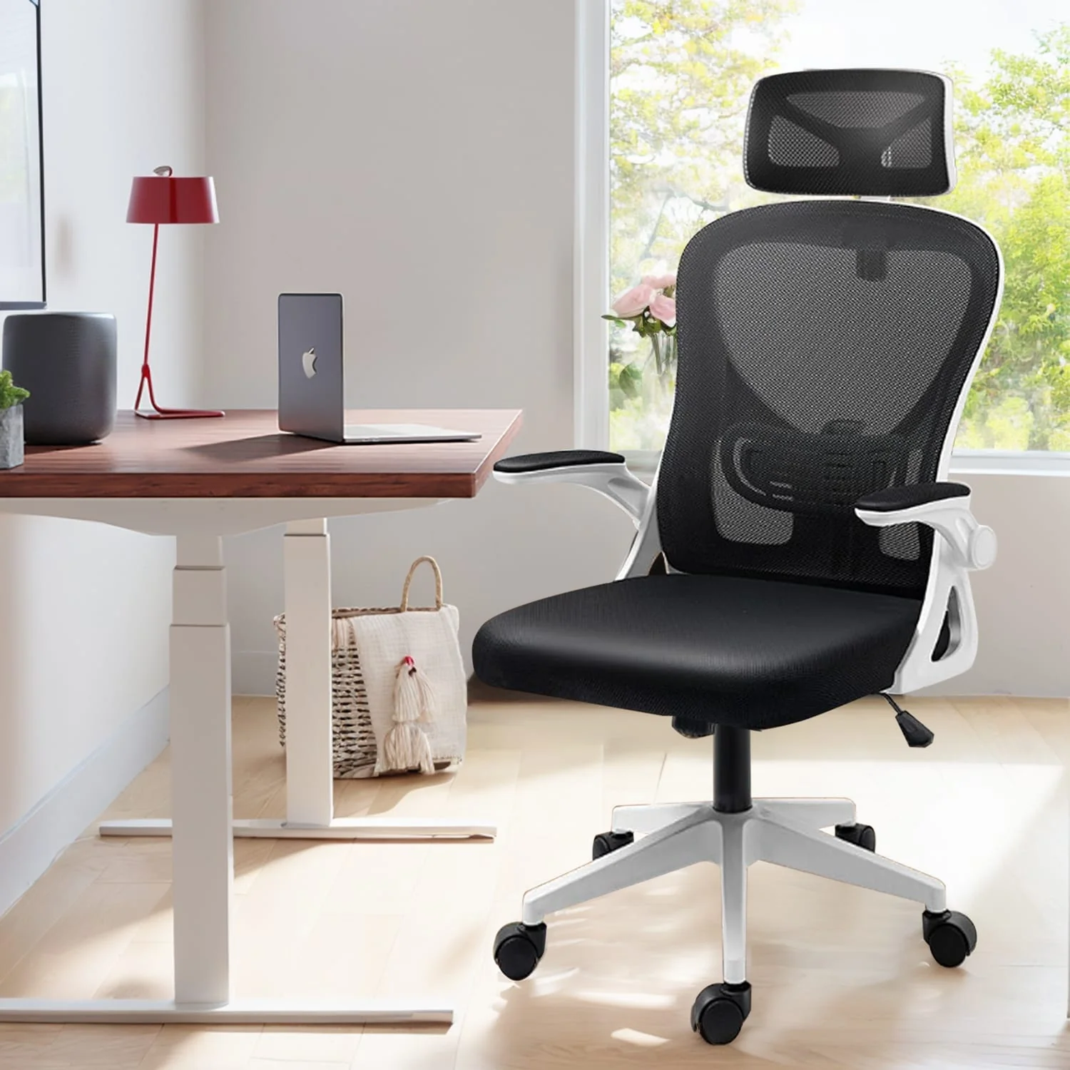 Home Office Chair, Ergonomic Desk Chair Mesh Computer Chair High-Back Executive Chair with Adjustable Headrest, Flip-up Armrests