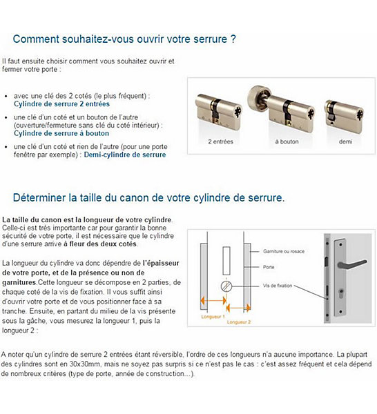 Cylindre de porte BRICARD 30x40 mm Barillet de serrure double entrée BRICARD 3 clés