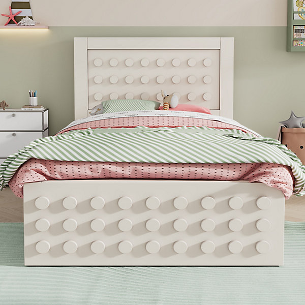 Lit avec rangement 90x200 cm - Lit simple avec tiroirs intégrés et design créatif - en MDF et bois massif - Blanc - Sans matelas