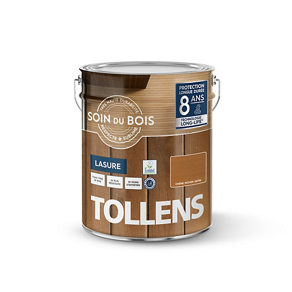 Lasure extérieure Soin du bois Tollens satin effet chêne moyen 5L