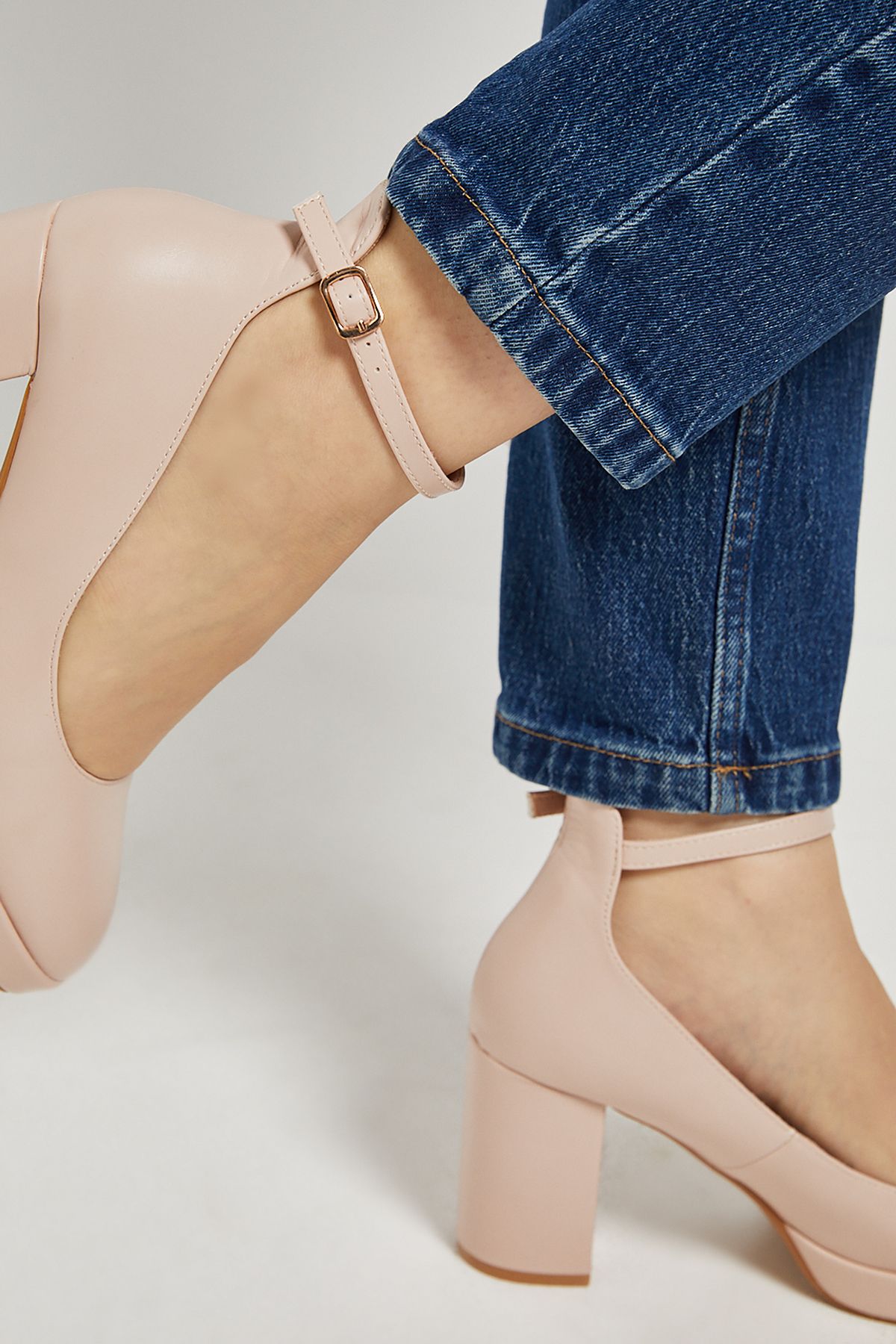 Dorothy Perkins Vanessa Faux Leather Platform Ankle Strap High Block Heel Court Shoes