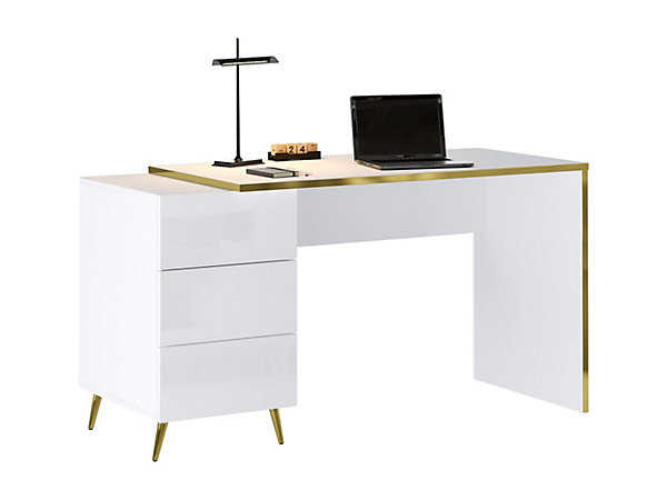 Bureau avec tiroirs - Blanc brillant et doré - MARZIALO