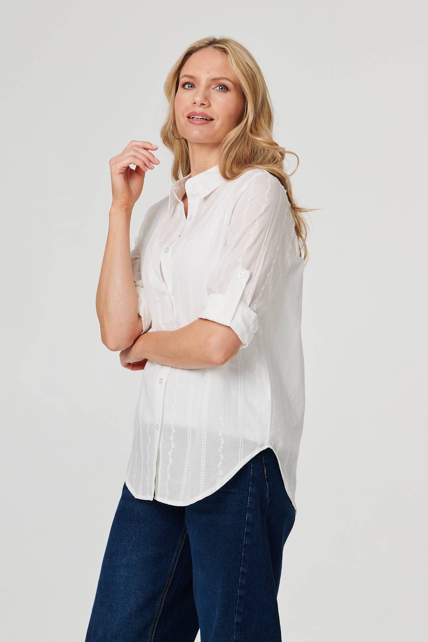 Izabel London Embroidered Long Sleeve Textured Shirt