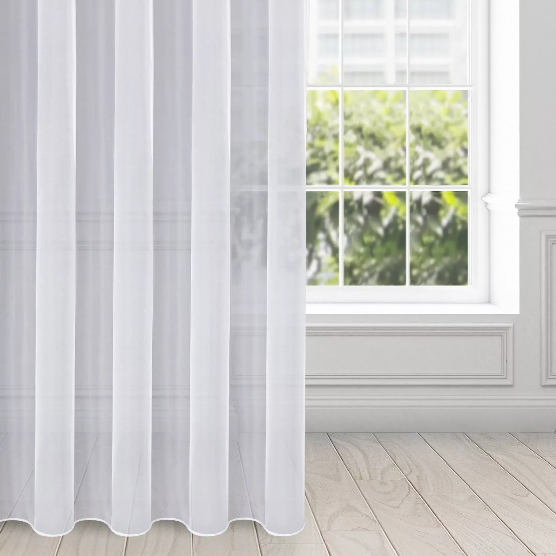 Firana biała z gładkiego mlecznego woalu wykończona szwem obciążającym VIOLET 300x240 cm flex 1:2