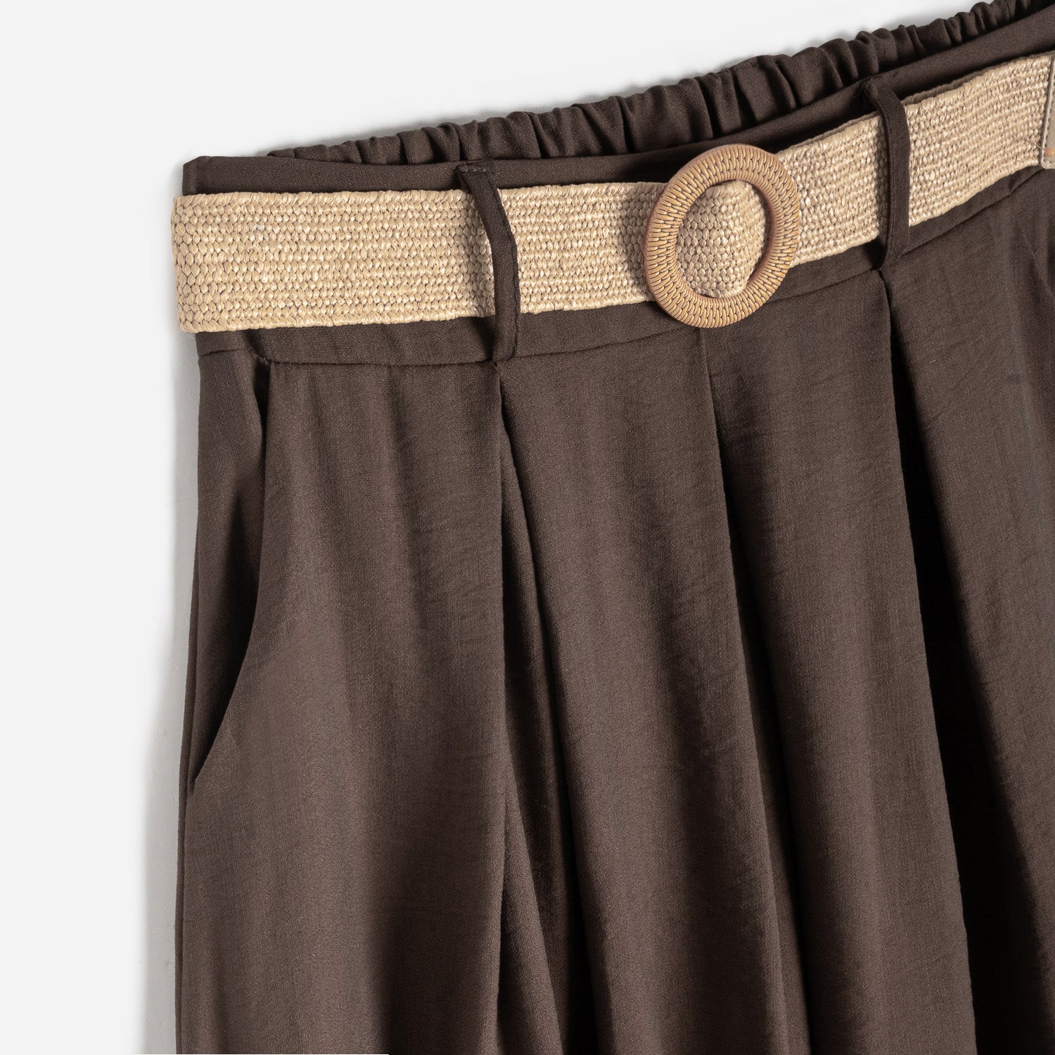 Jupe midi TEXTO marron avec ceinture