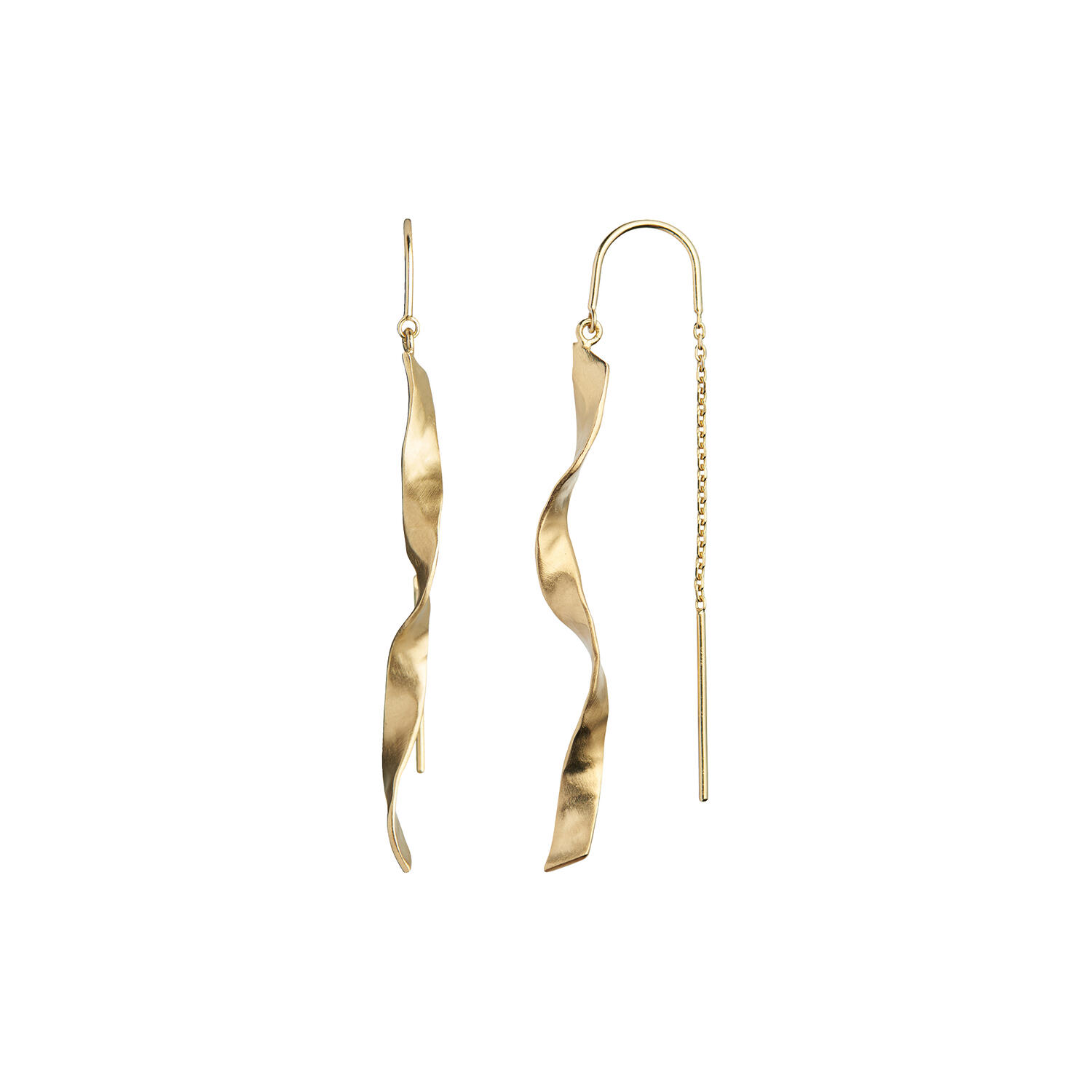 Long Twisted Hammered Earring with Chain Single, gold