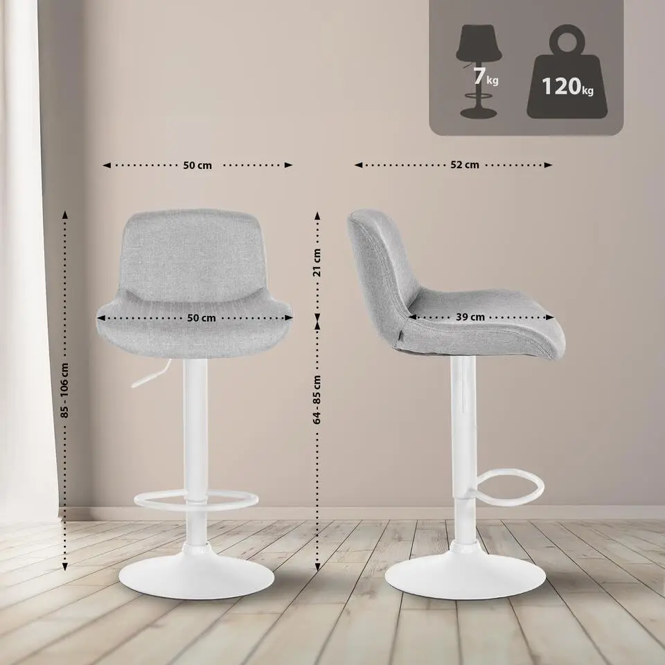 CLP Set van 2 Barkruk Solon wit Frame - Stof - licht grijs