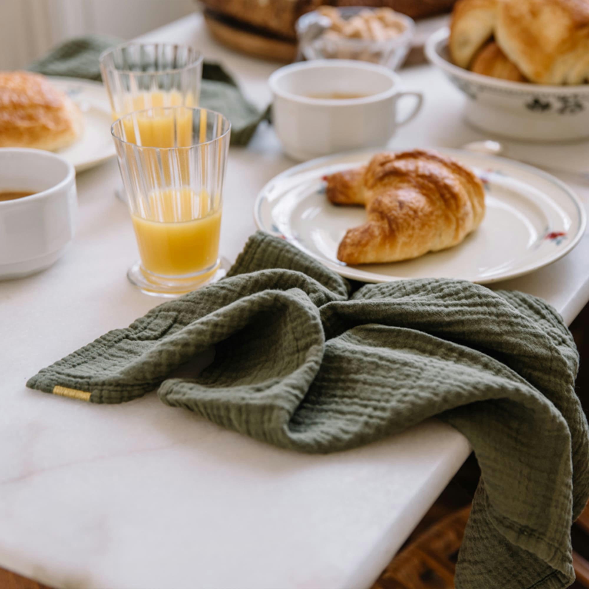 - Torchon en double gaze de coton vert câpre