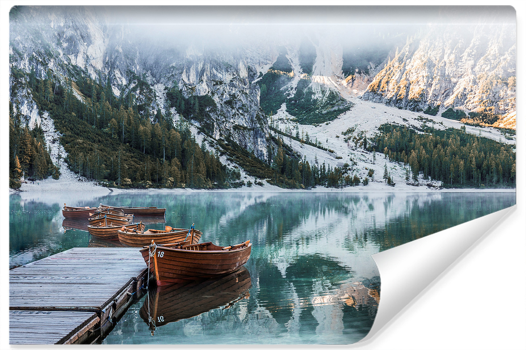 Fototapeta Drewniane Łódki JEZIORO Braies 90x60cm