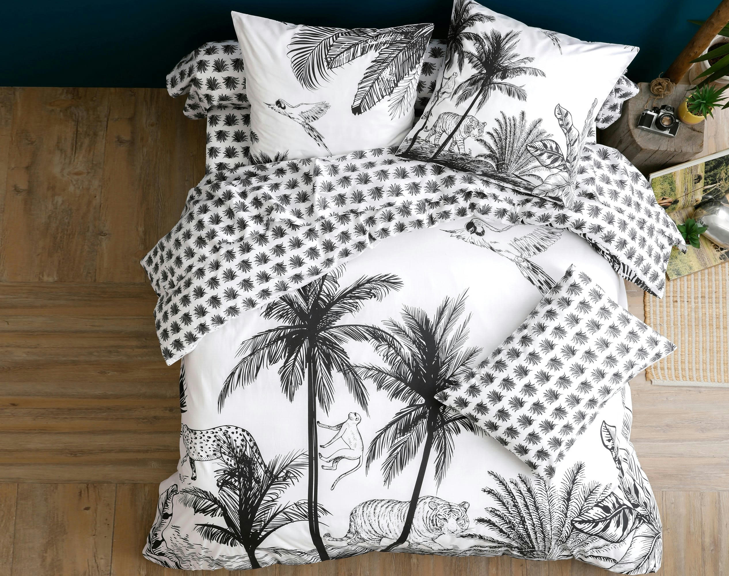 BLACK JUNGLE - Housse de couette 200x200 en coton gris anthracite