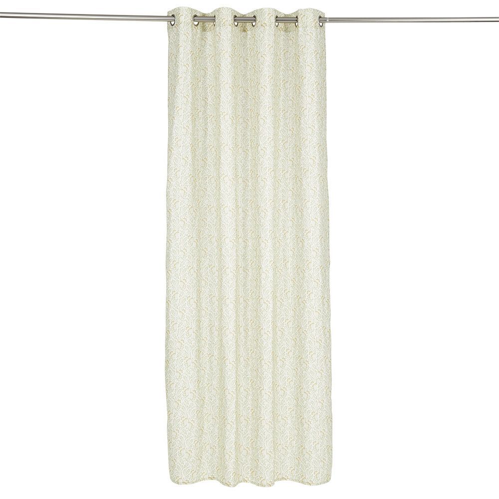 Rideau blanc imprimé feuillage vert lin et polyester 140x240cm