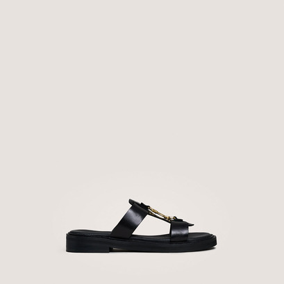 Mules à mors dorésen cuir noir | DOP