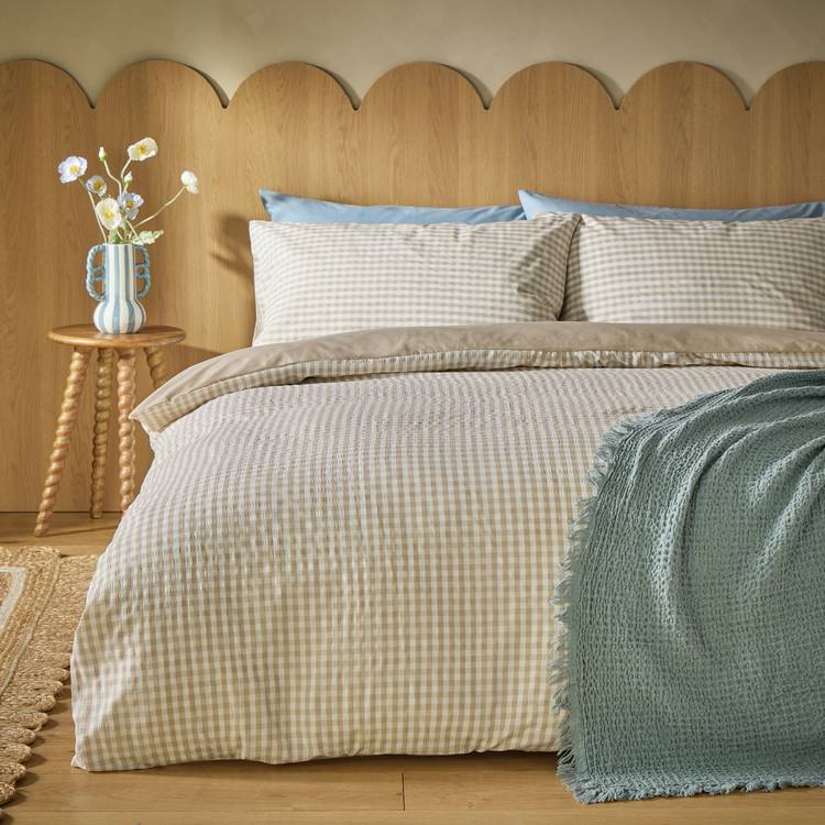 Habitat Gingham Seersucker Neutral Bedding Set - Single