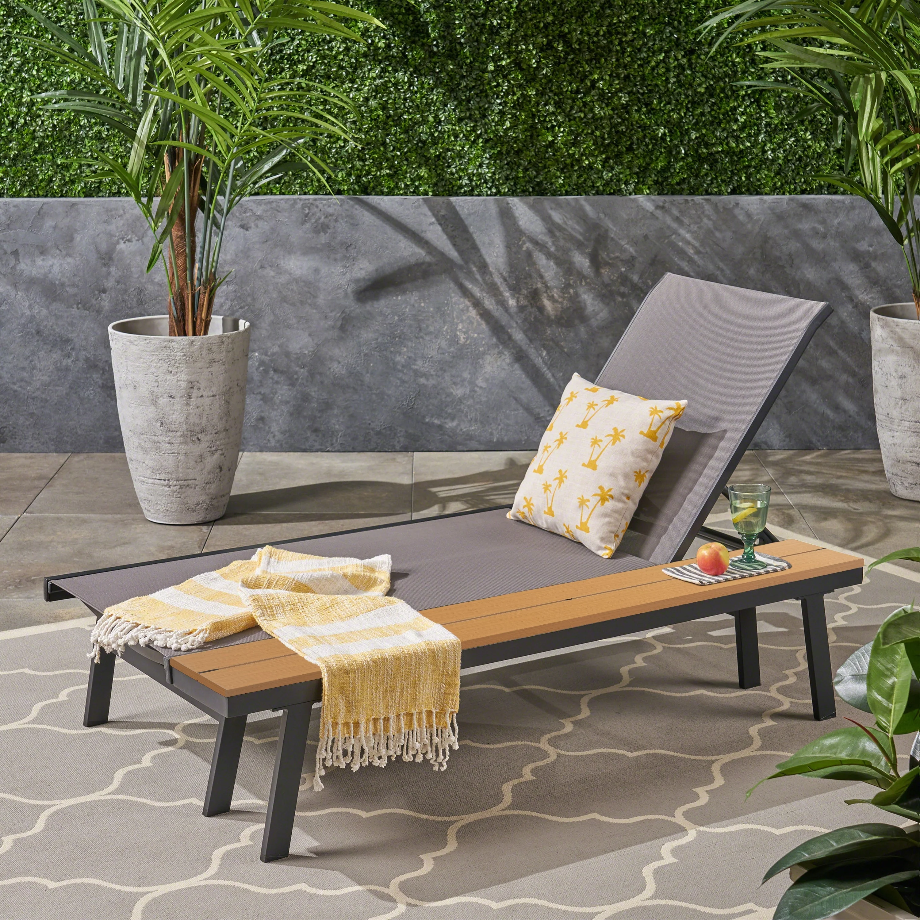 Waterloo Outdoor Mesh and Chaise Lounge with Side Table by Christopher Knight Home
