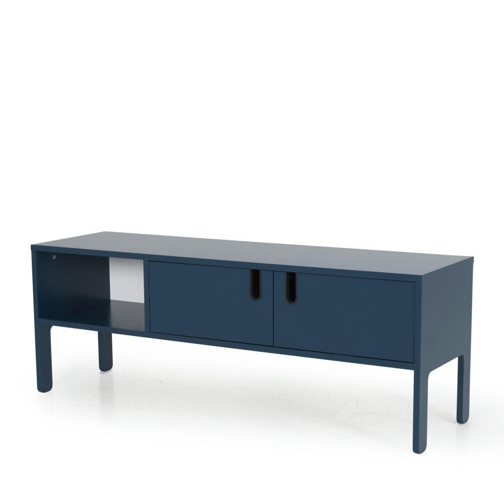 UNO - Meuble TV en bois 2 portes L137cm bleu canard