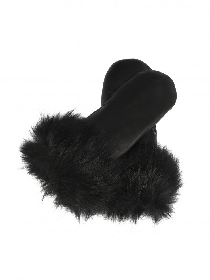 Elegant women's leather gloves finished with synthetic fur
