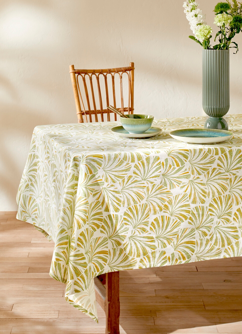 NAPPE EN COTON IMPRIMÉ FEUILLAGE PALMIER MULTICOLORE