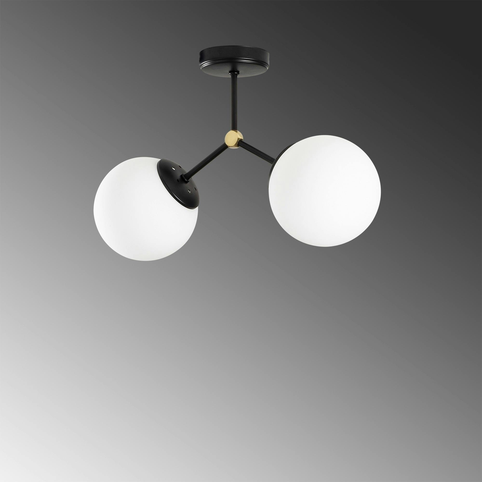 Plafonnier design métal noir 2 globes verre dépoli SIERRE