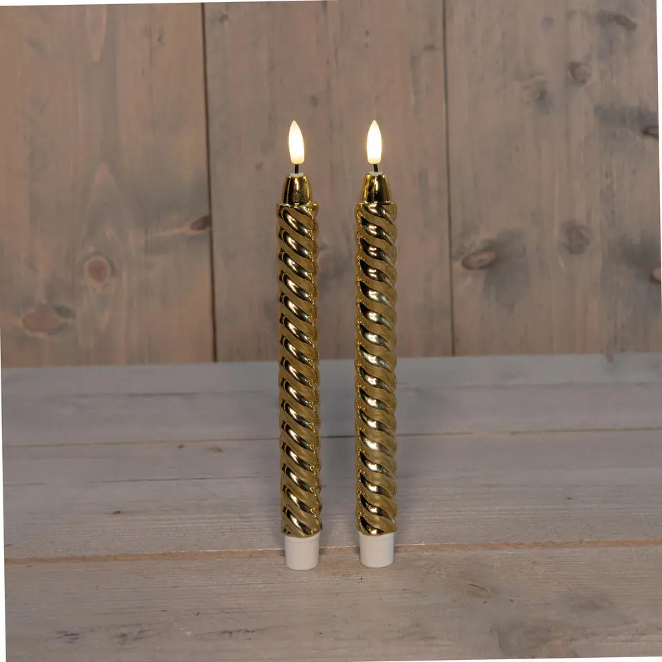 Anna's Collection LED dinerkaarsen - 2x -goud - 25 cm - swirl