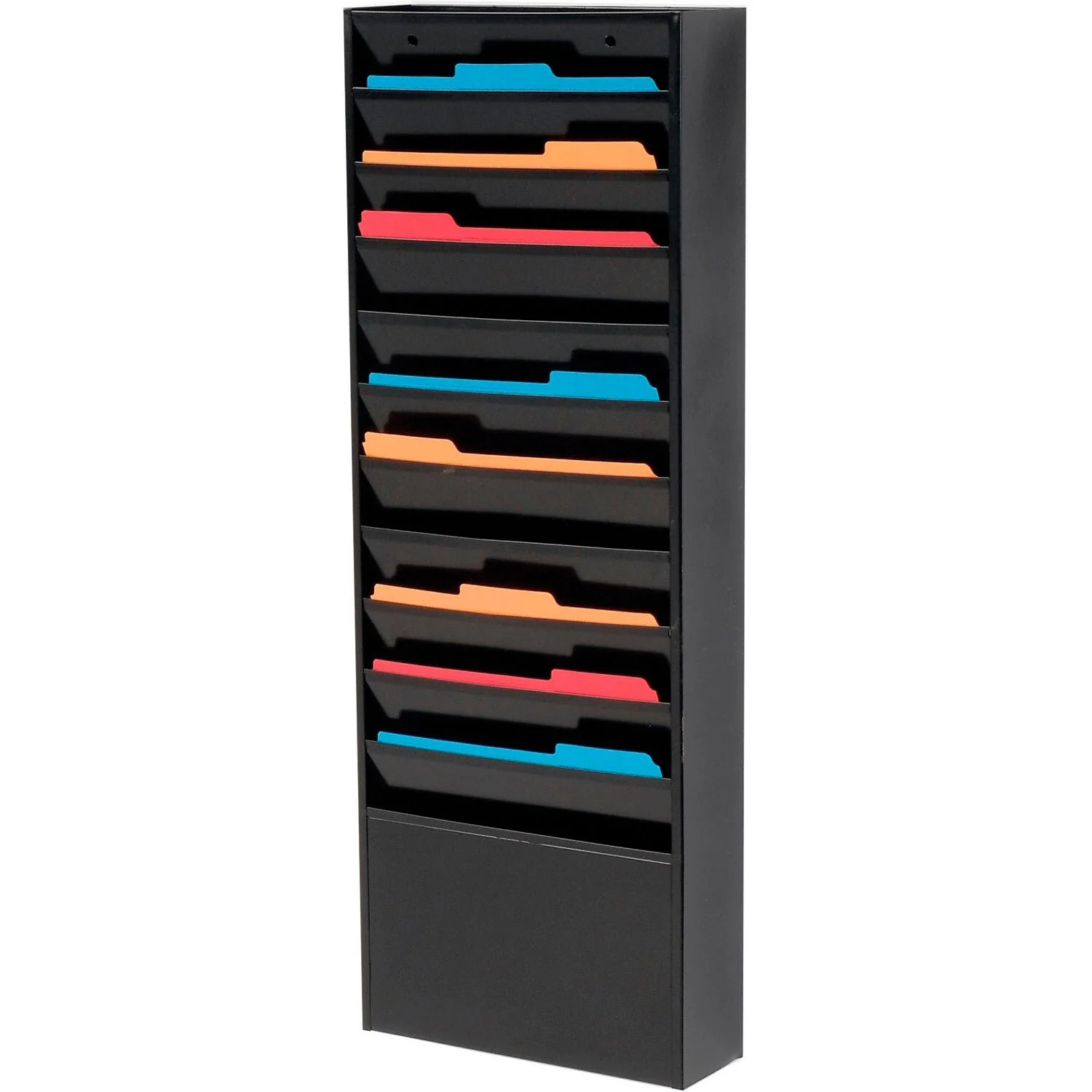 Medical Chart Hanging Wall File Holder, 11 Pockets, Black - 4.13L x 13.25W x 36H