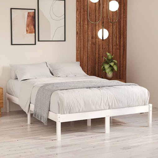 NNEVL Bed Frame White Solid Wood 183x203 cm King Size