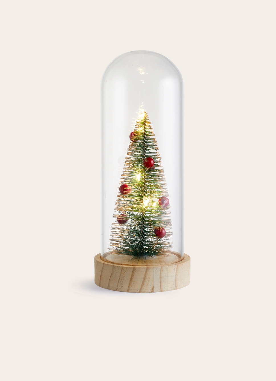 SAPIN LUMINEUX DÉCORÉ SOUS CLOCHE TRANSPARENT