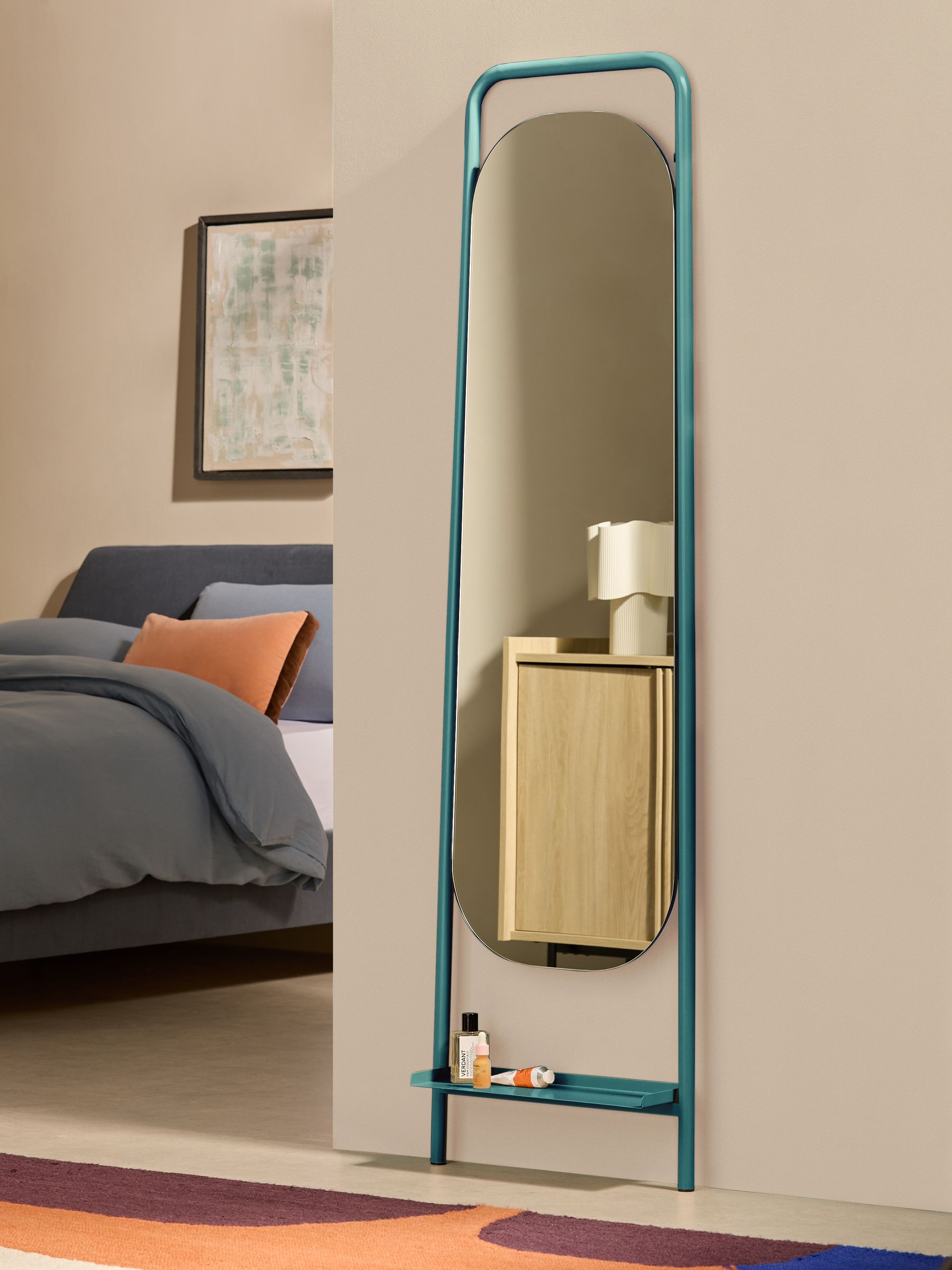 Sylas Full Length Leaner Mirror with Shelf in Teal