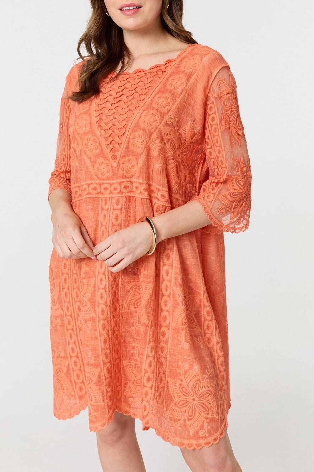 Izabel London Lace Mesh Textured 1/2 Sleeve Mini Dress
