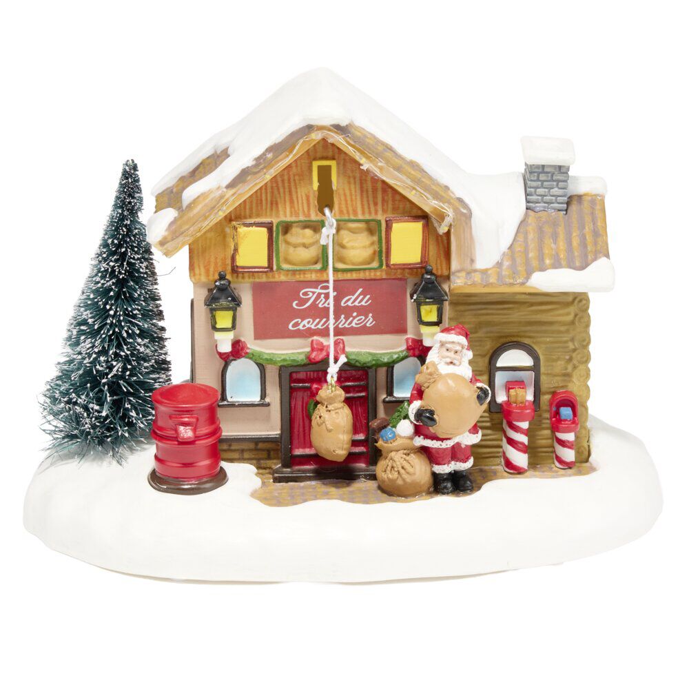 Village de No&euml;l lumineux et animé LED courrier du Père No&euml;l 21,5x12xH14cm