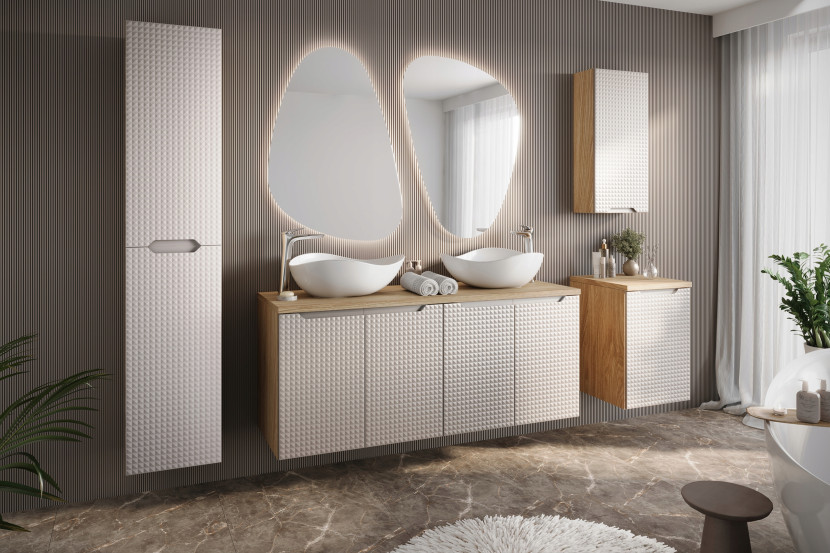 Słupek Łazienkowy 35 cm BEŻOWY DĄB Drzwi Front MDF 3D LUXOR