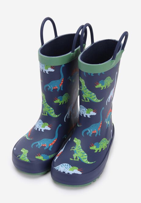 Younger Boys Blue Dinosaur Pull On Wellies