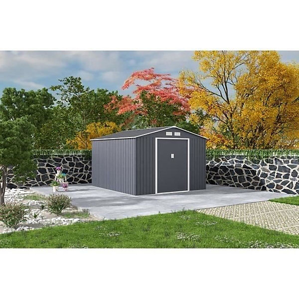 Abri de jardin en acier 8,48 m2 - Kit dancrage inclus - Gris anthracite