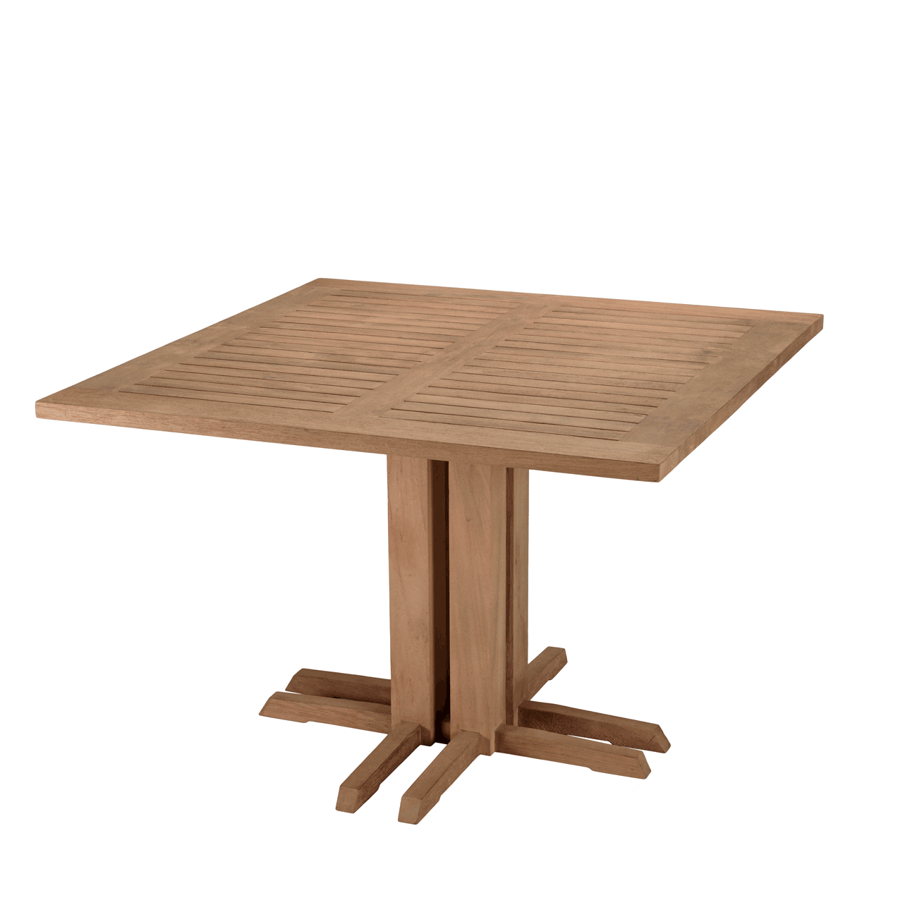 Salon de jardin teck naturel 1 table carrée 110 cm   4 chaises arrondies résine tressée MANY