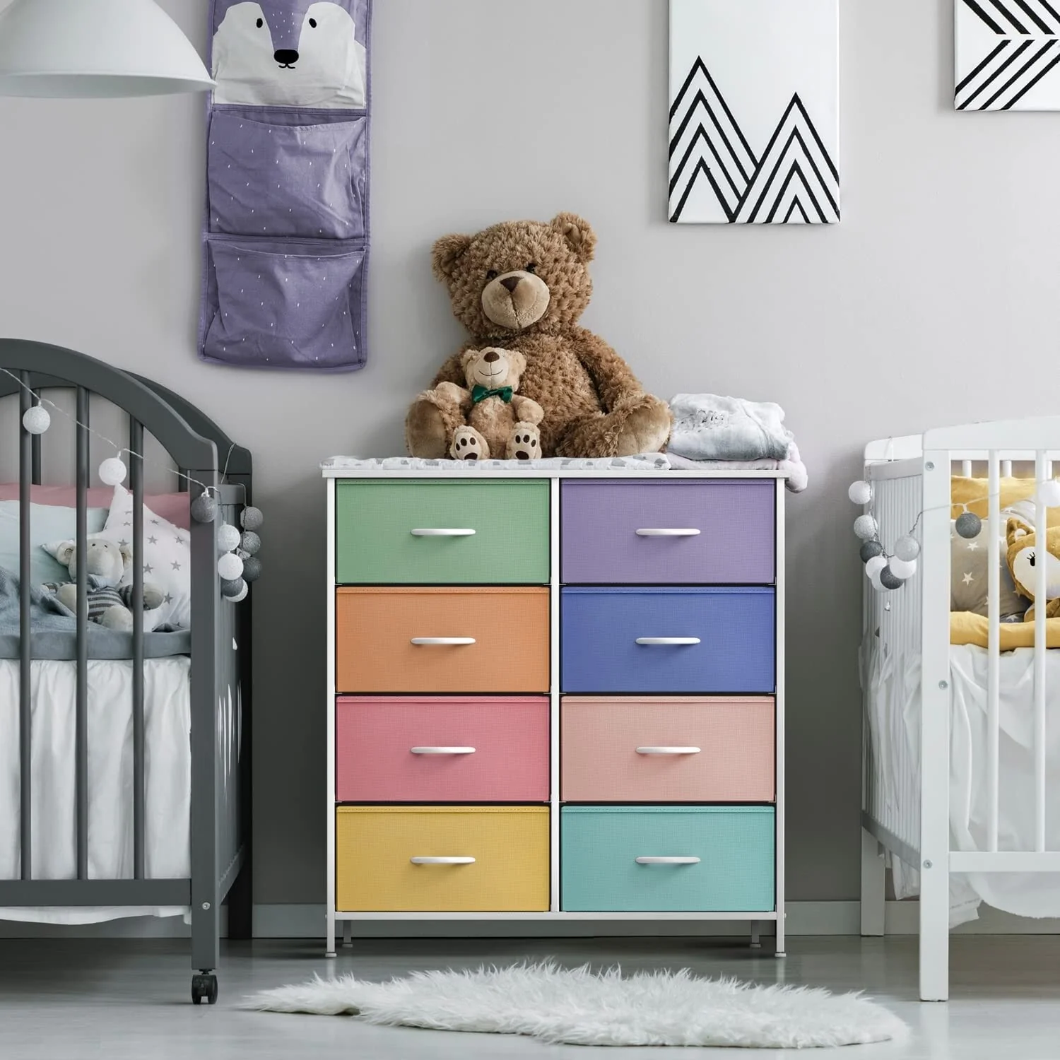 Sorbus Kids Dresser with 8 Drawers Storage Chest Tower Unit - Steel Frame, Wood Top, Tie-dye (Pastel 2)