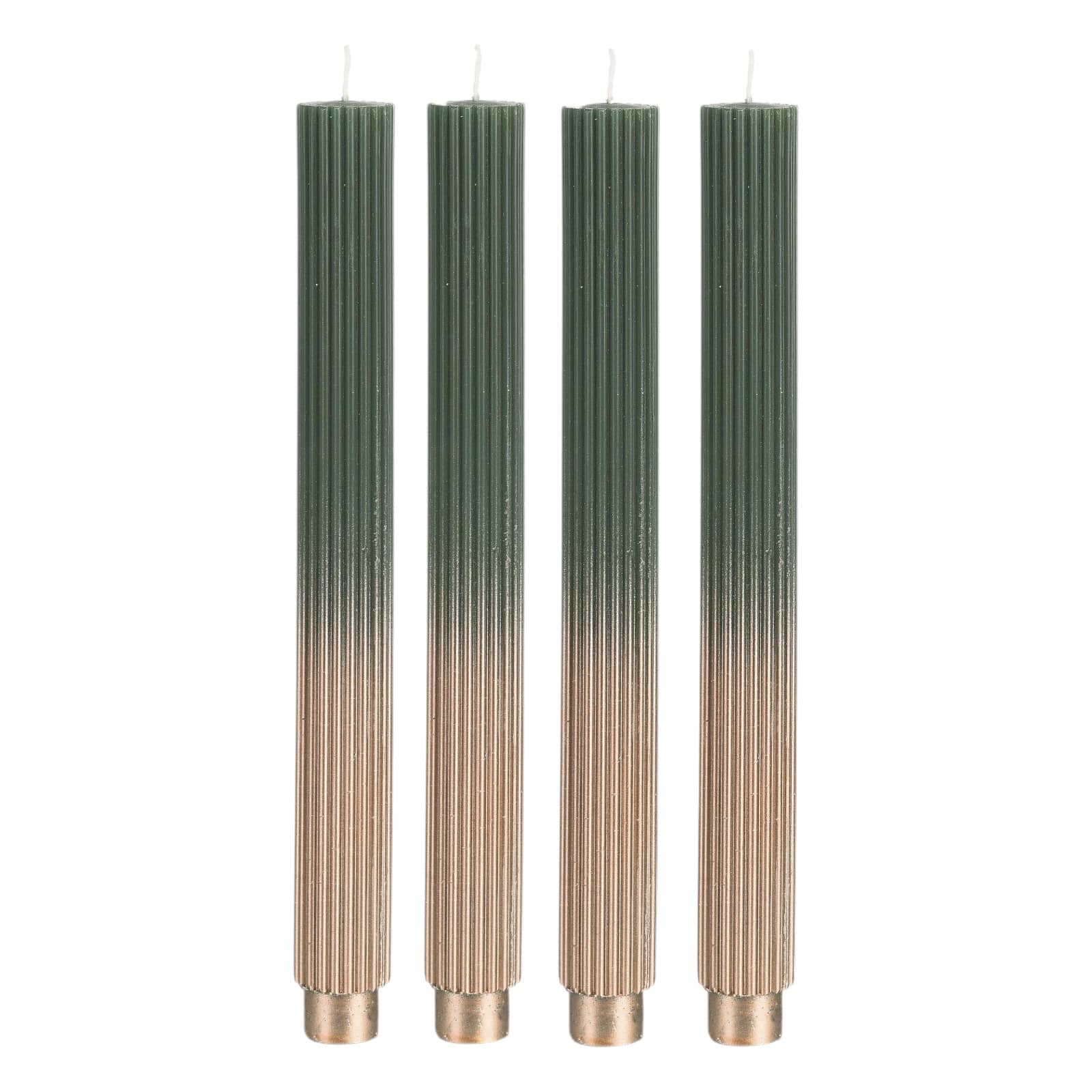 Stabkerzen Rille Grün, ⌀ 2.8 cm, H 265 mm, 4 Stück