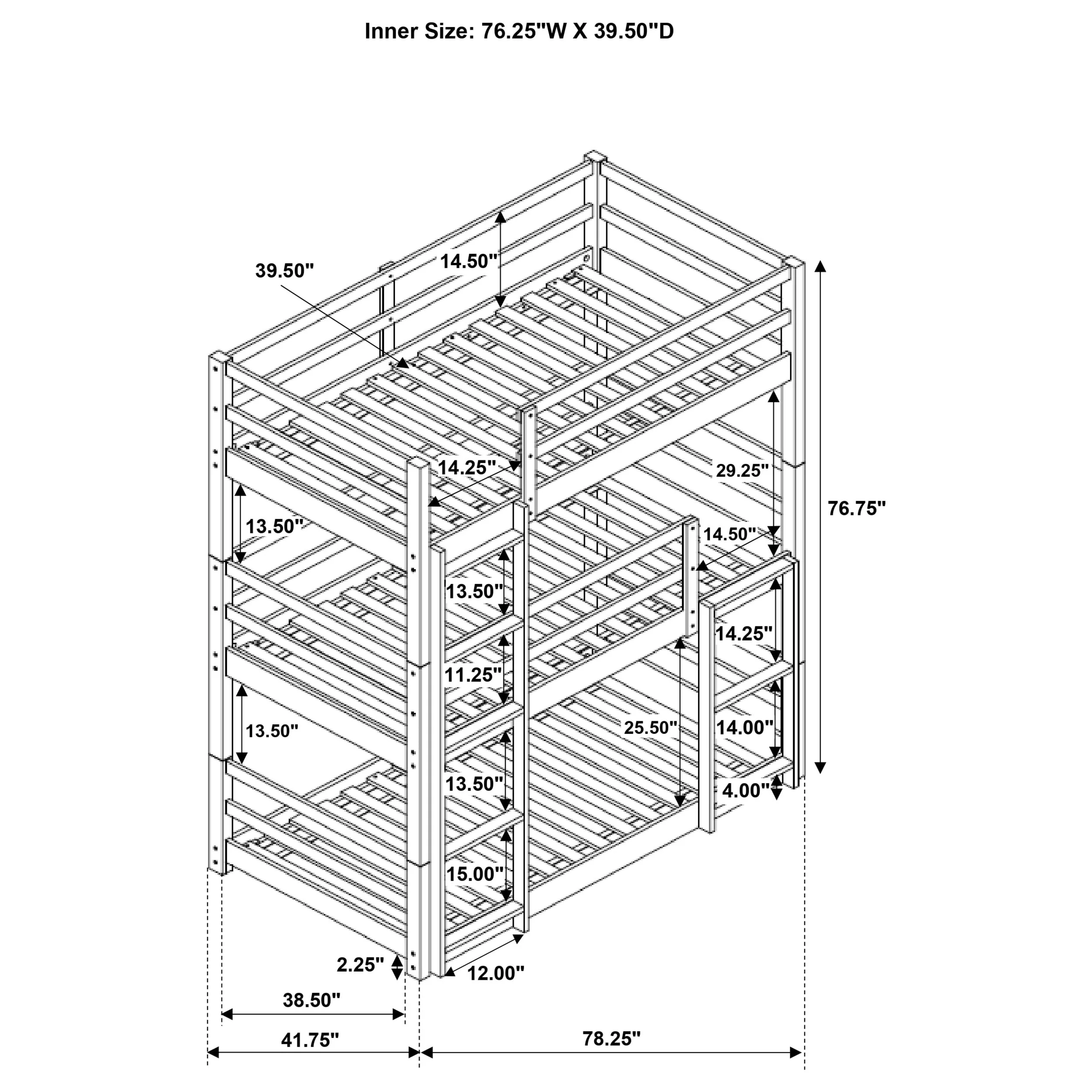 Sandler Transitional Wood Triple Bunk Bed Cappuccino