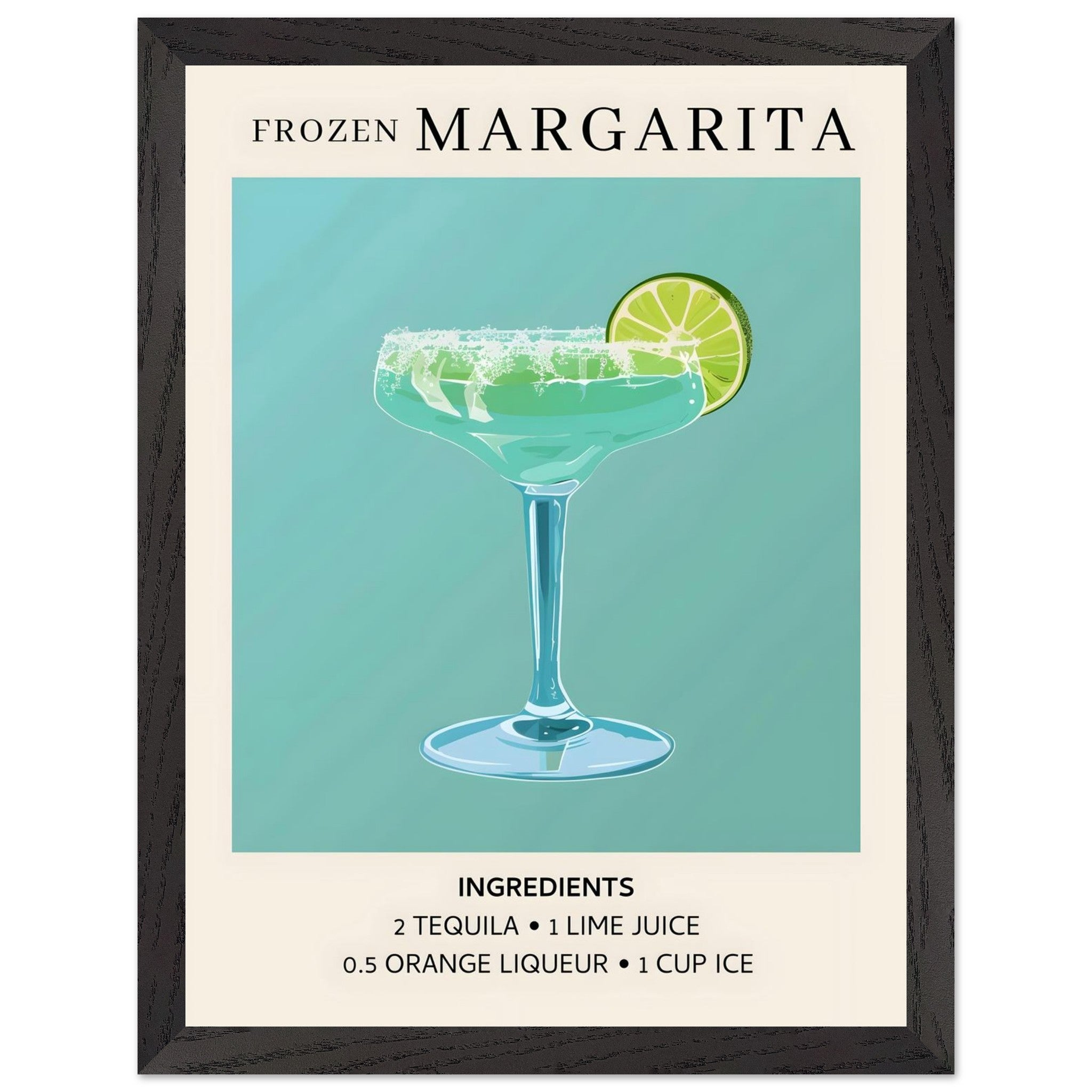 Artfulprints Poster met Lijst Frozen Margarita cocktail II - Ingrediënten  - 30x40 cm - Turquoise