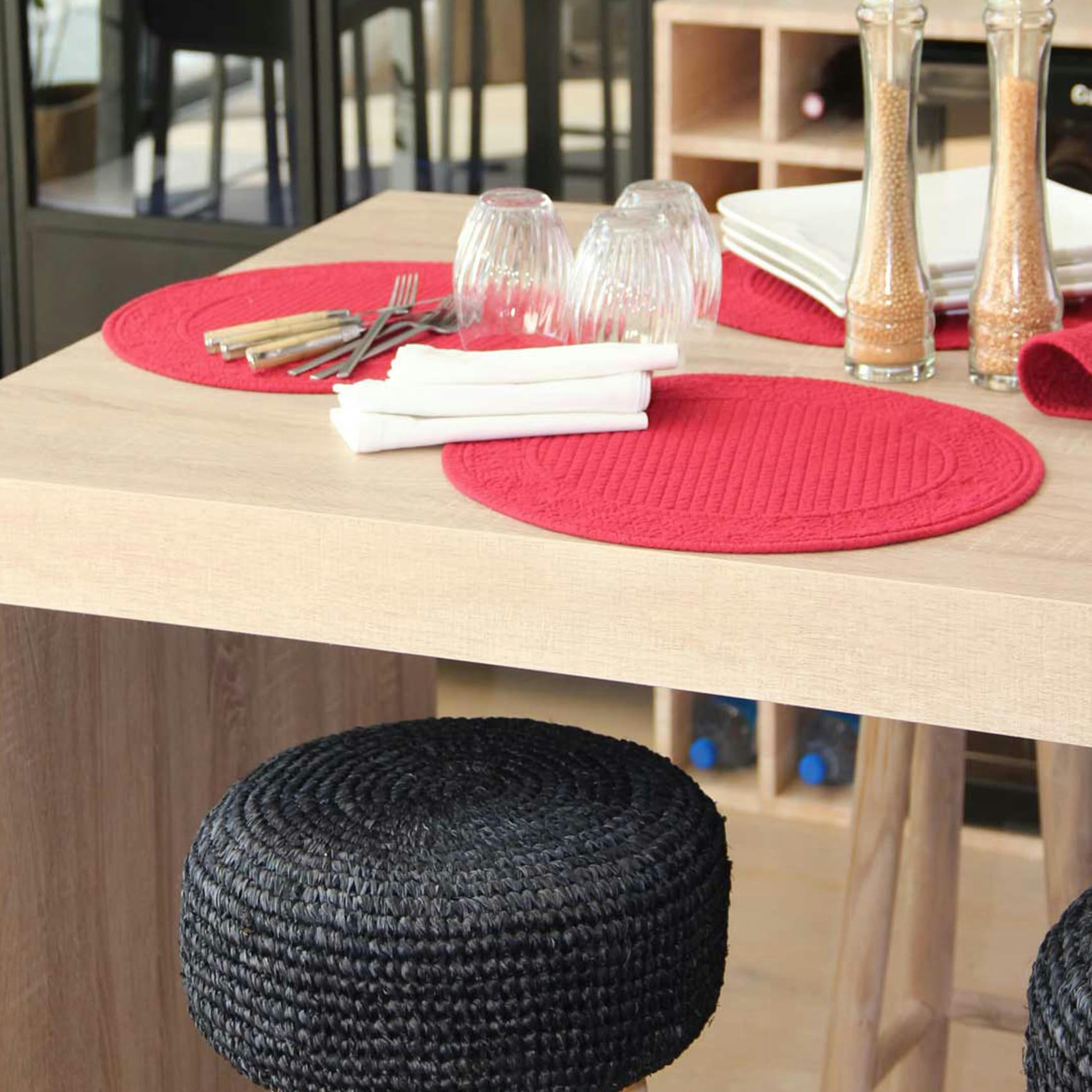 MIRABELLE - Set de table rond et matelassé coton rouge 40 cm