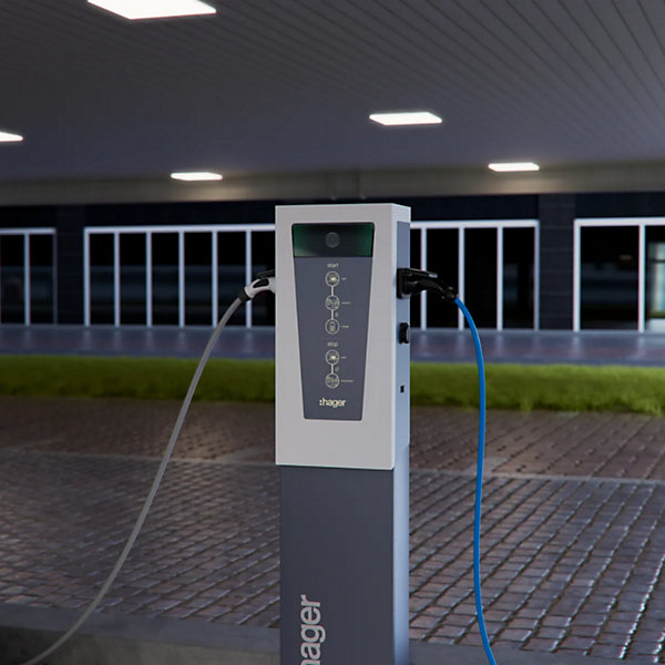 Borne de recharge double pour voiture électrique Witty Park OCPP 22 kW inoxydable avec RFID - HAGER - XEV601C