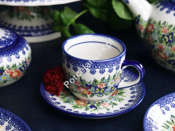 Filiżanka ze spodkiem 0,22 L / 14 cm Bolesławiec - Kwiatowy Ogród