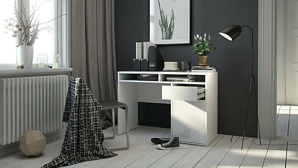 Bureau Abbadu, Pupitre polyvalent, Table de bureau pour PC, Plan de travail, 110x48 h77 cm, Blanc