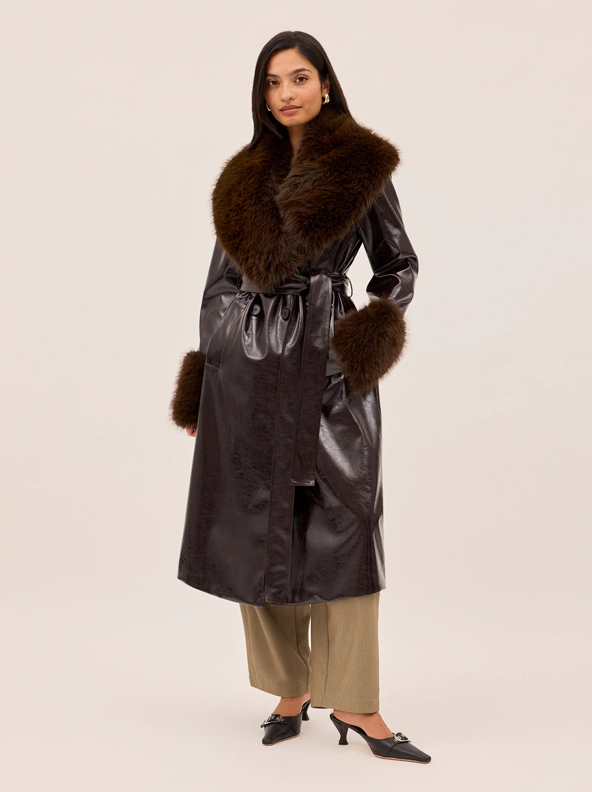 Lara Dark Chocolate Vinyl Coat