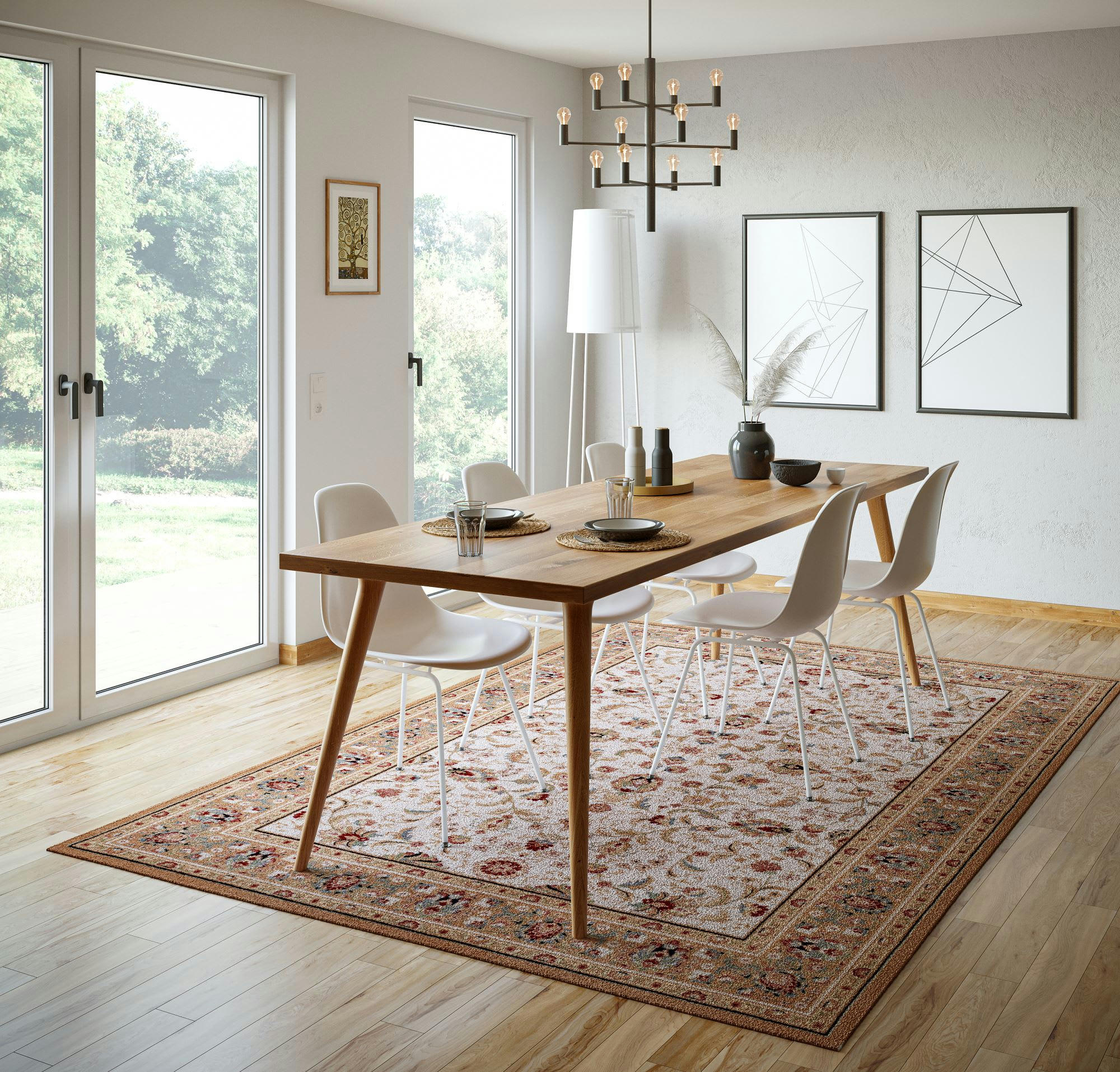 DOLNA - Tapis d'orient floral, tissé, laine naturelle beige 050x080 cm