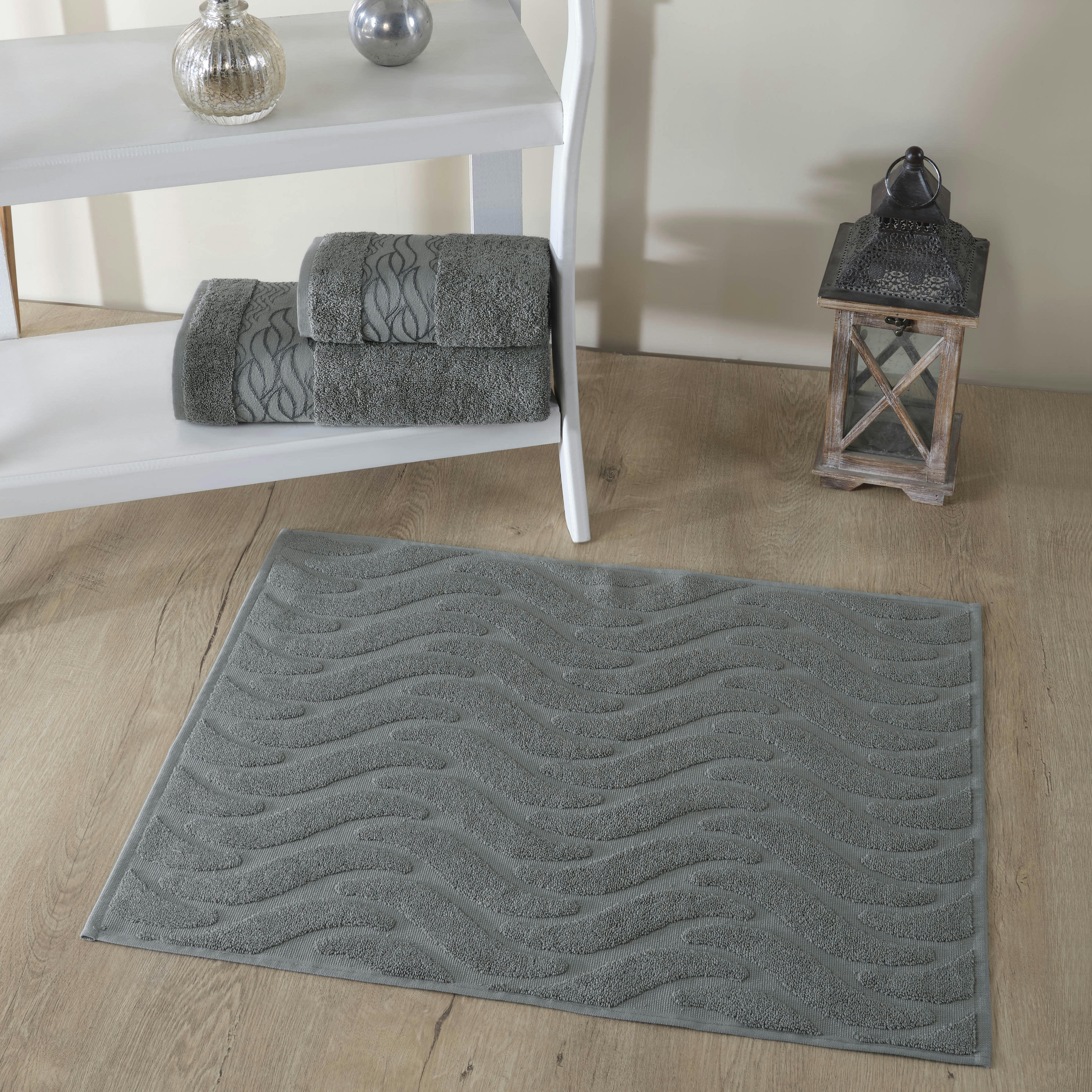 ROMANCE - Set de bain éponge 3 pc Serviette 50x90 +70x140 cm , tapis de bain