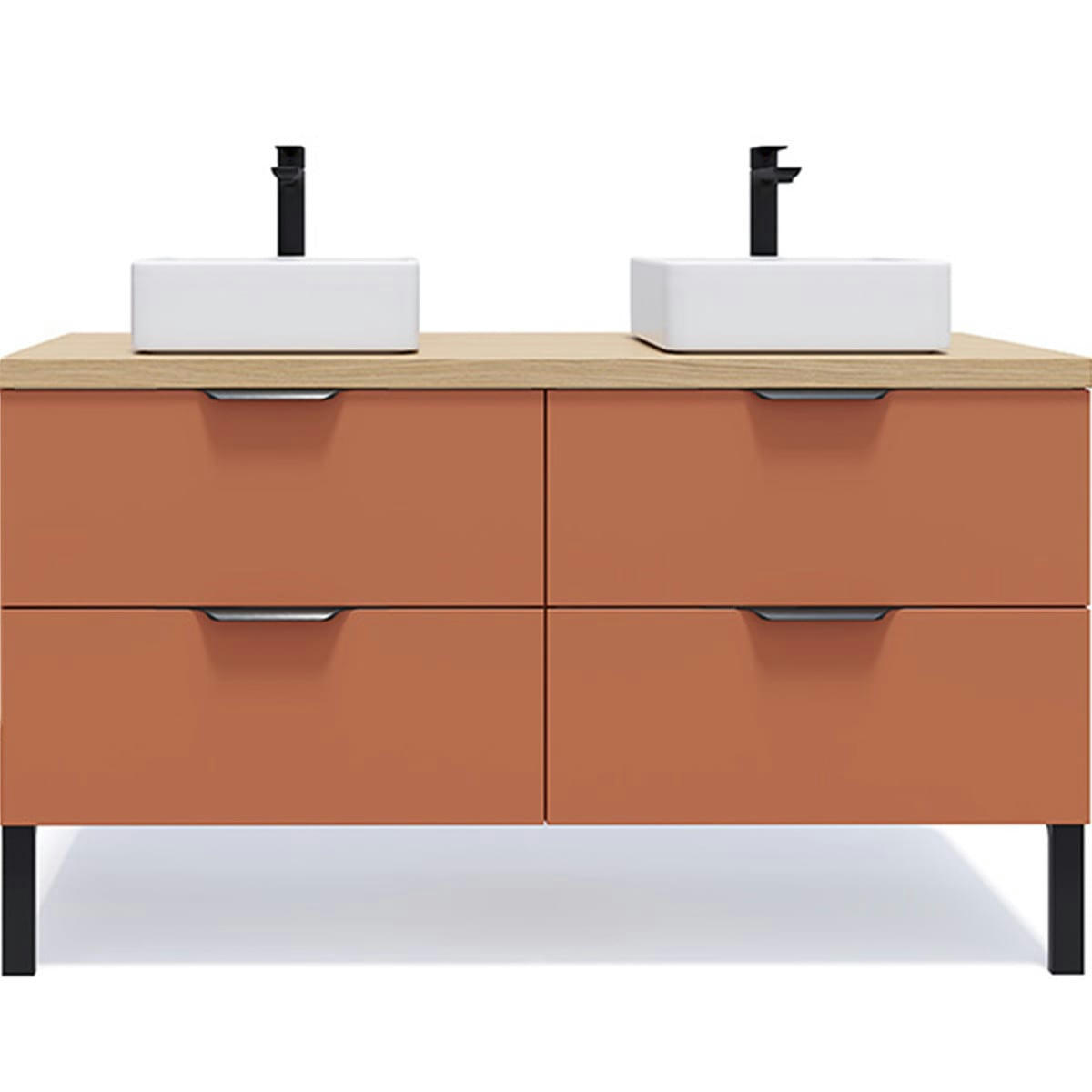 SOHO - Meuble salle de bain 2 vasques posées 140cm 4 tiroirs Terracotta