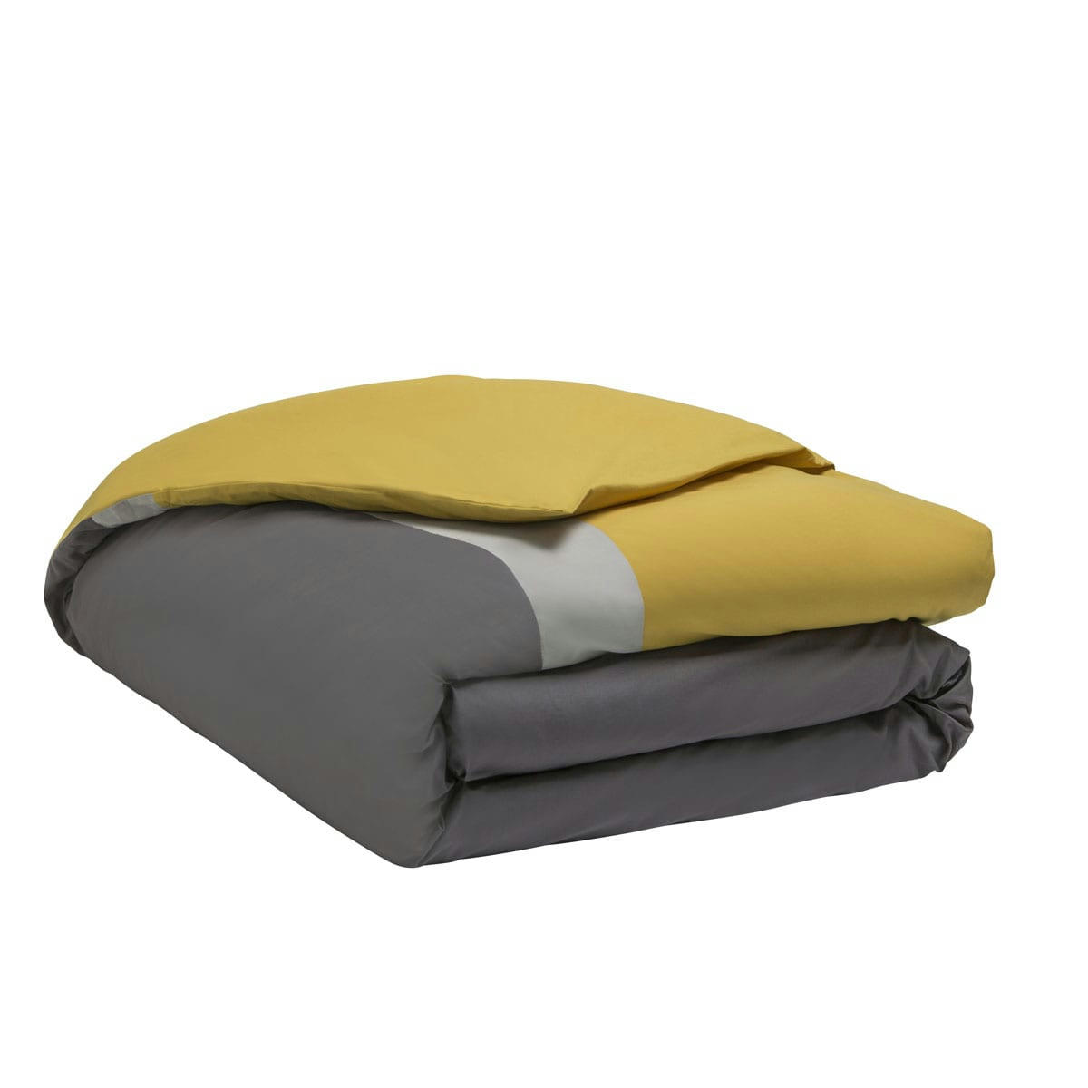 MÉLI MÉLO - Housse de couette unie gris et curry 140x200